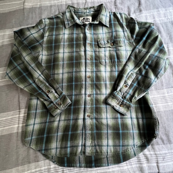 Men's Old Mill Green Plaid soft Flannel Shirt Size Large - Picture 1 of 11